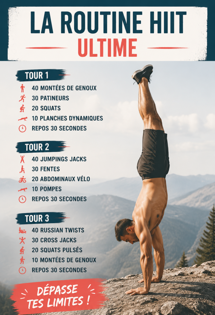 Femme réalisant un entraînement HIIT à la maison avec motivation.