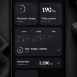 Un smartphone affichant l'application Dropset au gym, montrant des graphiques de progression.