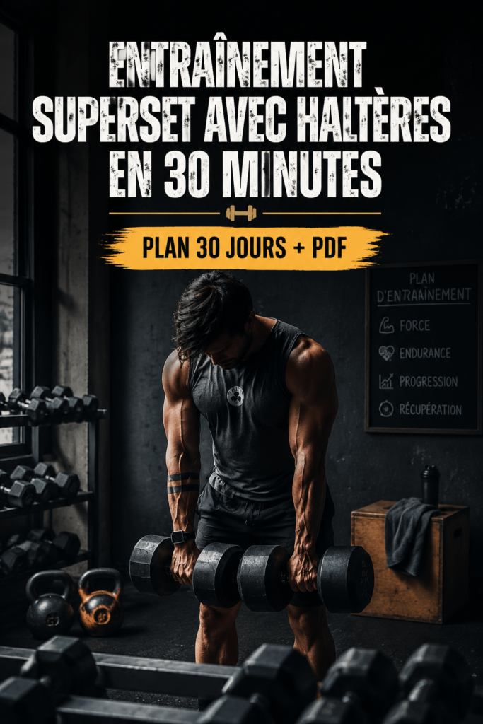 Femme s'entraînant à la maison avec des haltères lors d'un workout de 30 minutes