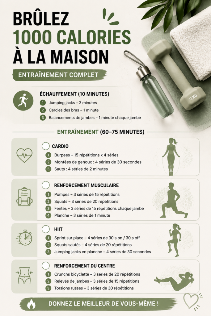 Femme effectuant un entraînement à domicile pour brûler des calories