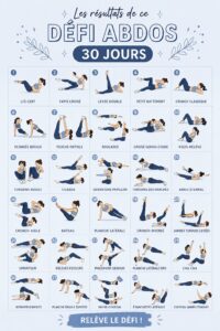 Femme enthousiaste en train de réaliser des exercices pour un défi abdominaux de 30 jours.