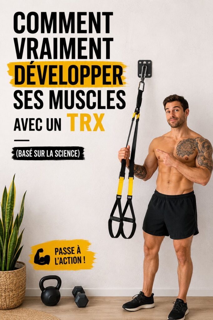 Femme s'entraînant avec un TRX dans une salle de sport, renforçant ses muscles.