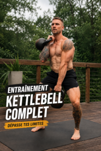 Femme faisant un entraînement complet au kettlebell dans un parc