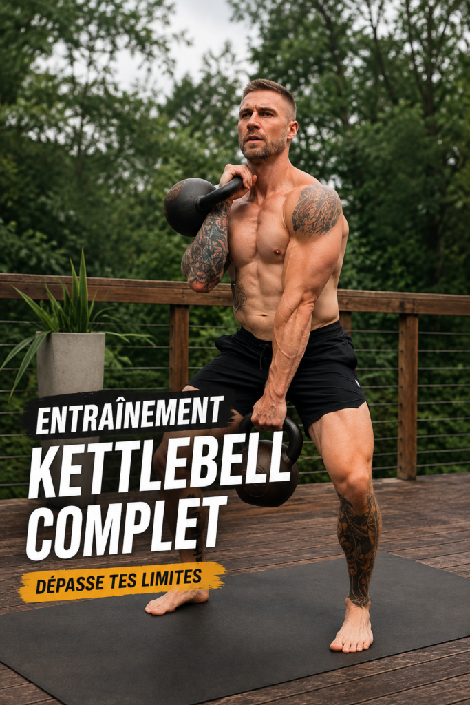 Femme faisant un entraînement complet au kettlebell dans un parc