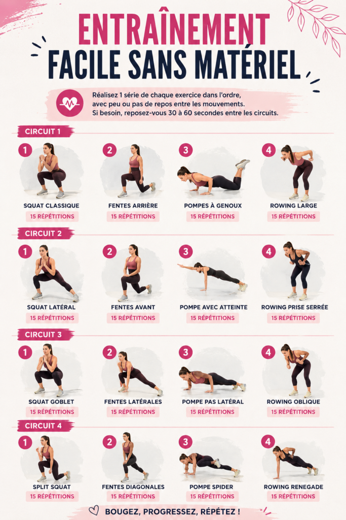 Femme souriante faisant des exercices de fitness à domicile sans matériel