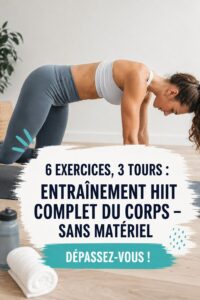 Femme en pleine séance d'entraînement HIIT intense à domicile sans matériel