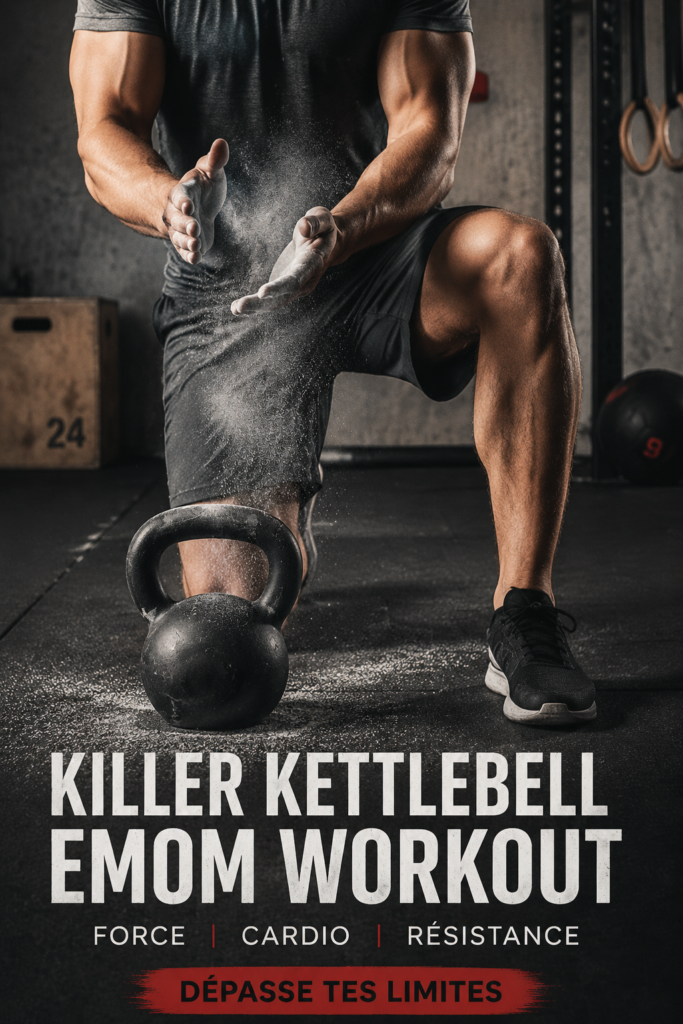Femme réalisant un entraînement kettlebell EMOM dans un cadre extérieur