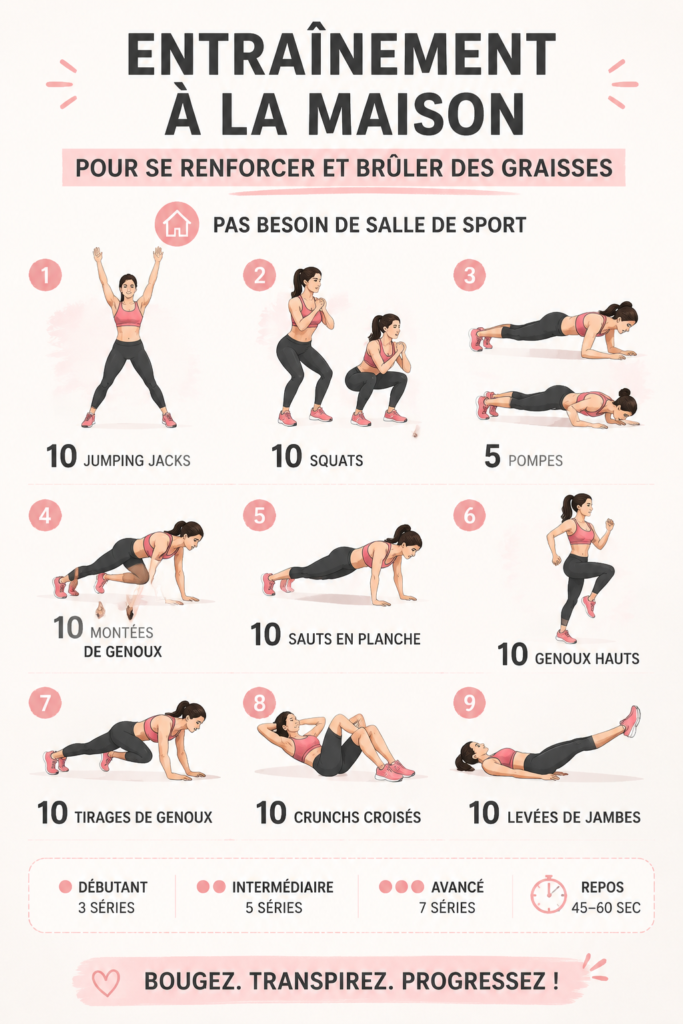 Femme s'entraînant à la maison avec des exercices de musculation