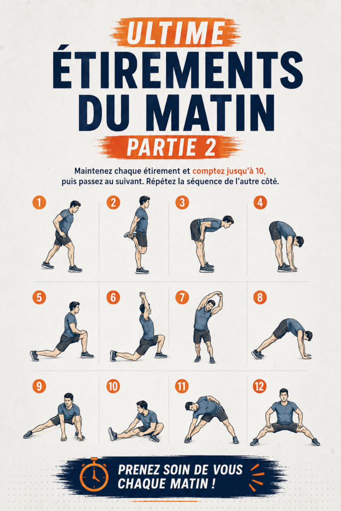 Femme pratiquant des étirements matinaux dans un cadre paisible