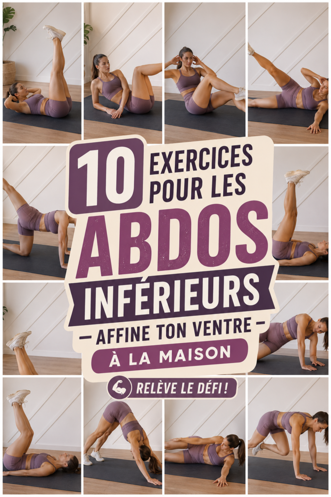 Femme faisant des exercices pour abdos inférieurs à la maison sur un tapis.
