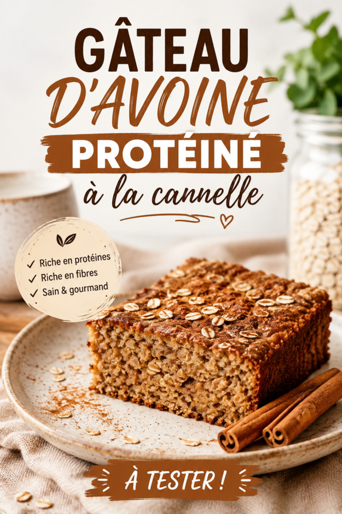Gâteau protéiné à l'avoine et à la cannelle sur une assiette, prêt à être dégusté.