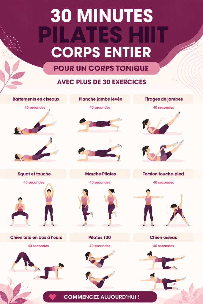 Femme réalisant un exercice de Pilates HIIT pour un corp tonique