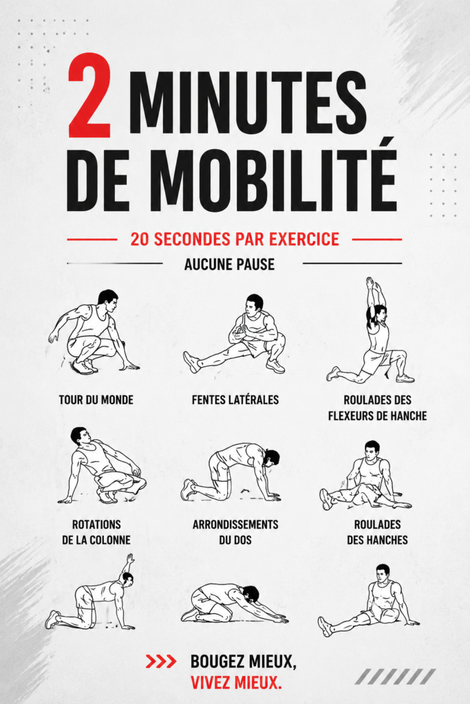 Femme pratiquant un exercice de mobilité à la maison