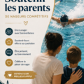 Un parent encourage son enfant lors d'une compétition de natation.