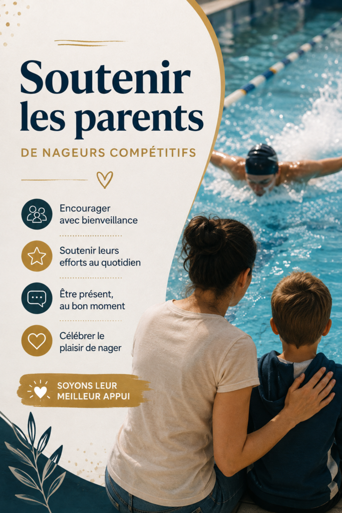 Un parent encourage son enfant lors d'une compétition de natation.