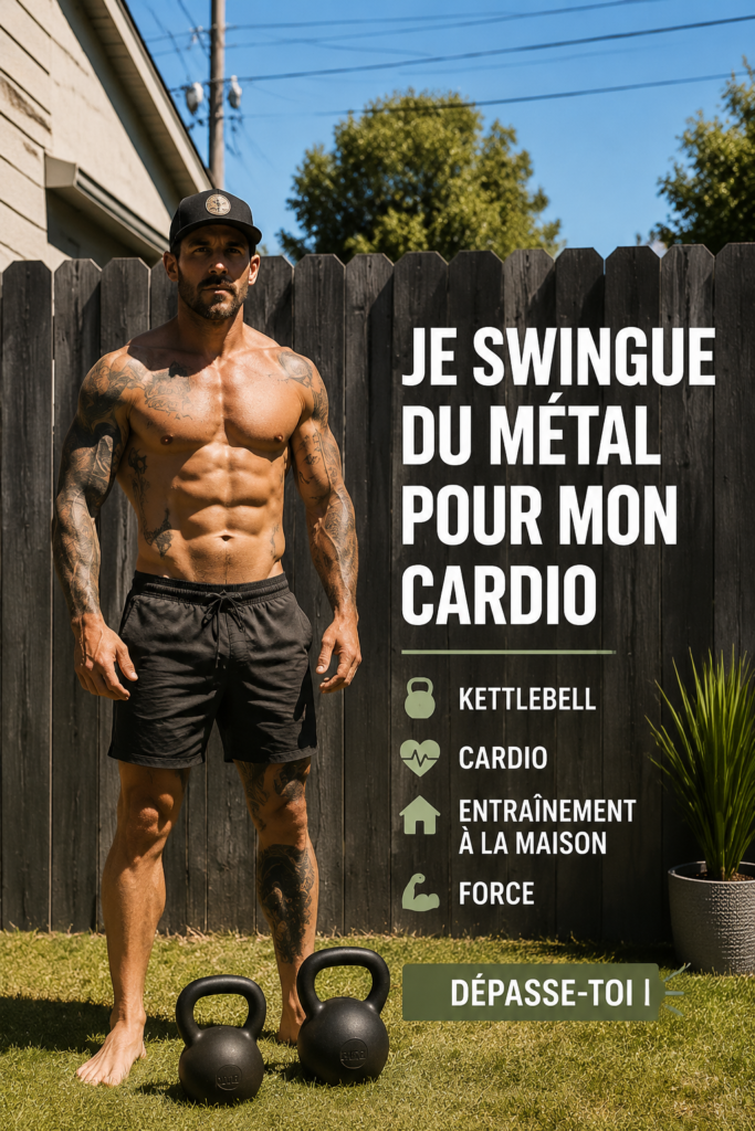 Femme s'entraînant avec un kettlebell dans un cadre accueillant, montrant un mouvement de swing dynamique.