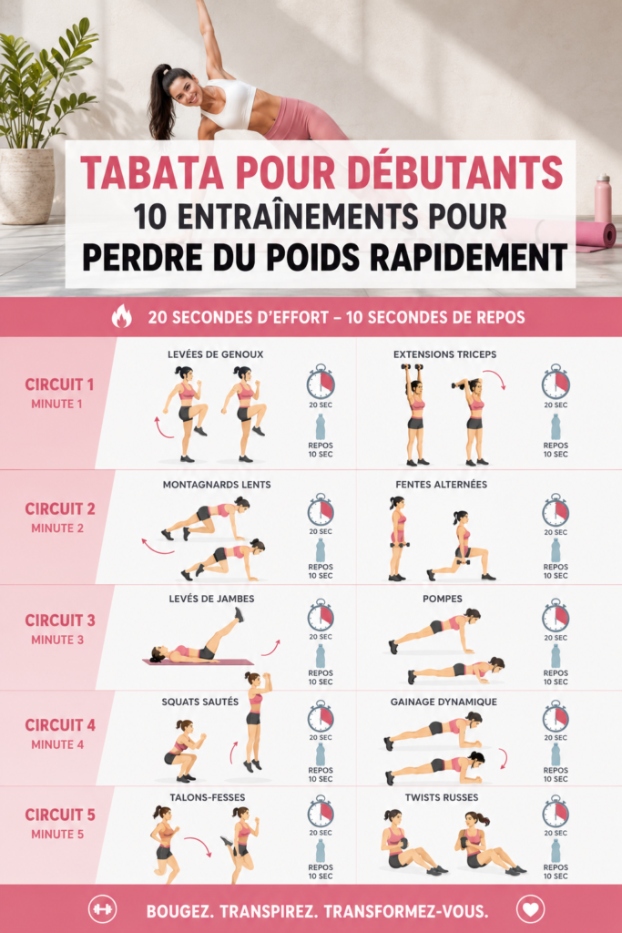 Femme effectuant un entraînement Tabata en extérieur, illustration de fitness et de bien-être.