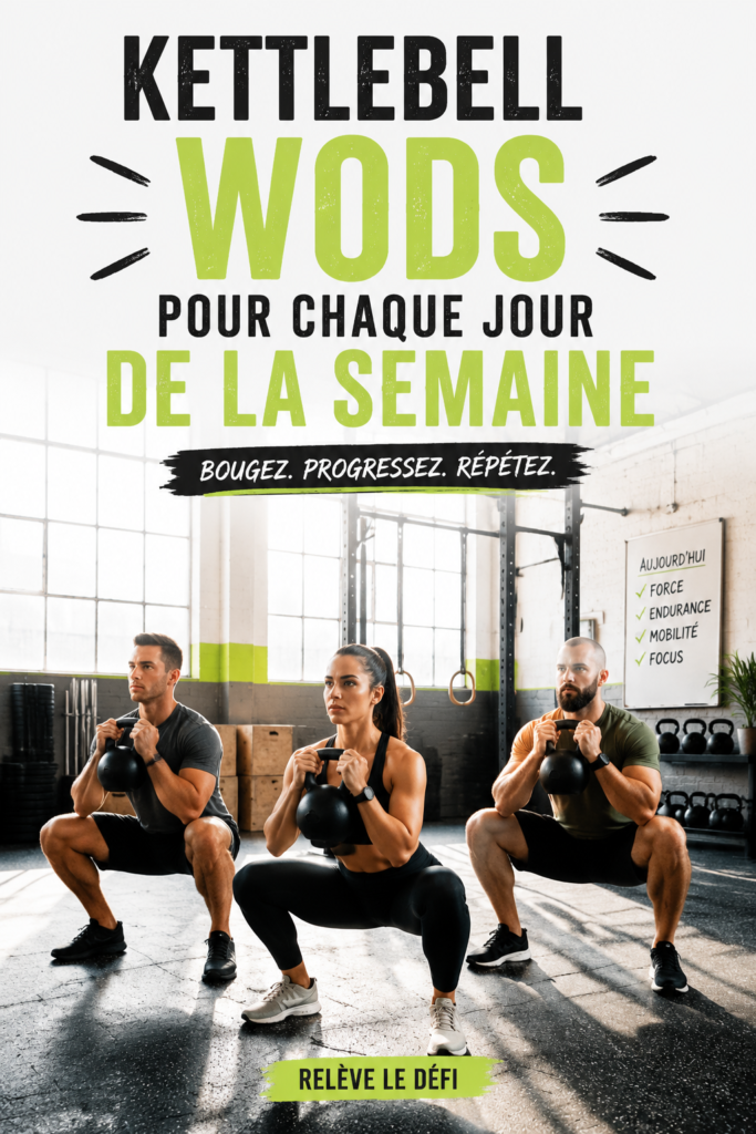 Femme utilisant un kettlebell lors d'un entraînement à domicile