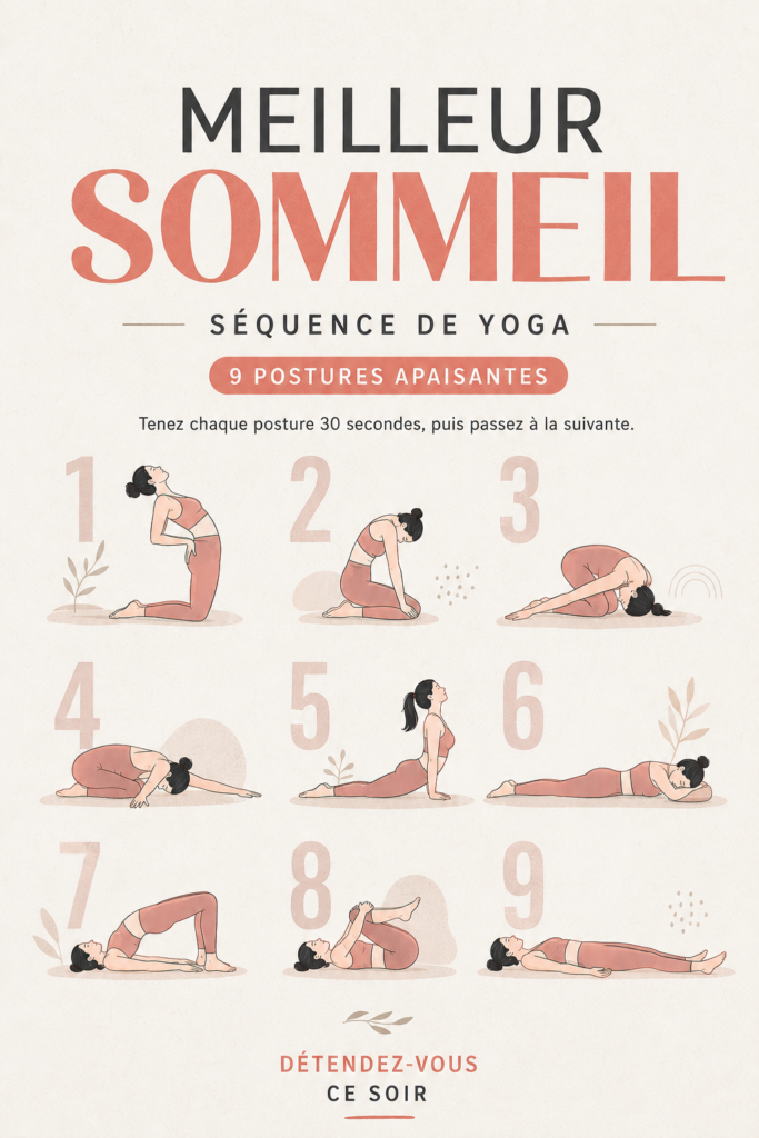 Femme pratiquant une posture de yoga douce dans un environnement calme pour améliorer son sommeil