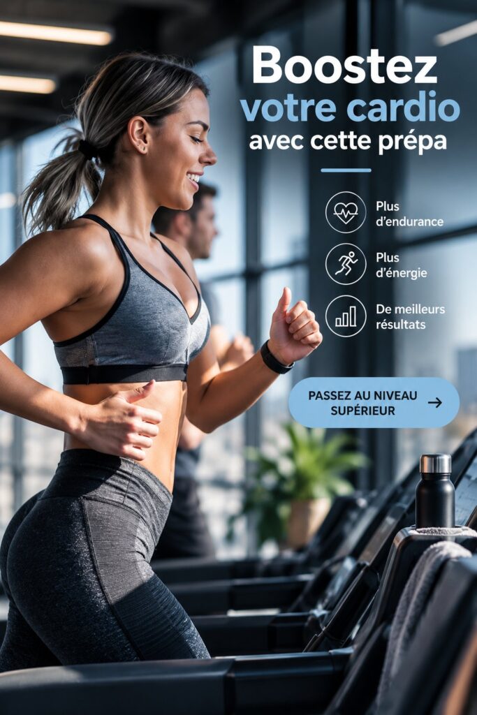 Femme utilisant un supplément pré-entraînement avant une séance de cardio