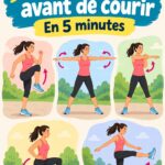 Femme s'échauffant avant une course avec des exercices pratiques.