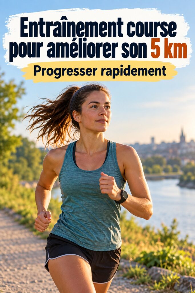 Femme courant avec détermination pendant un entraînement 5K