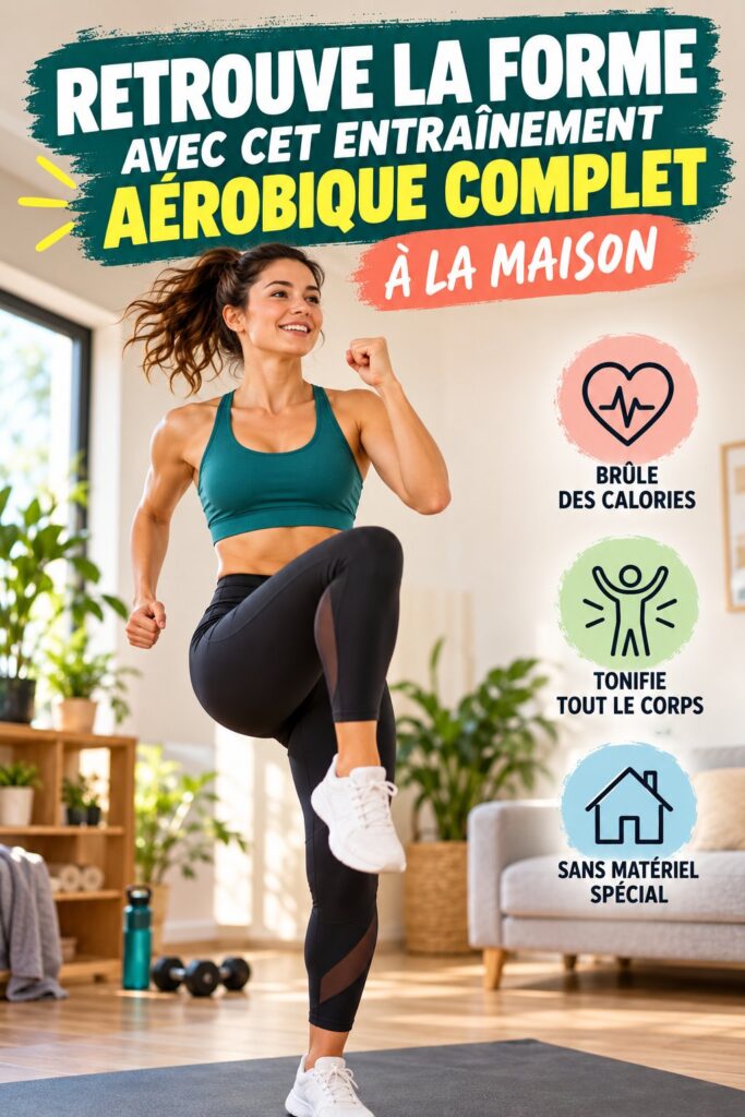 Femme de 30 à 50 ans faisant un entraînement aérobie à domicile