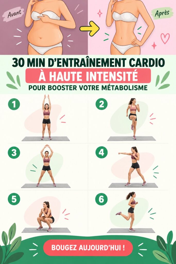 Femme s'entraînant avec intensité lors d'un cardio de 30 minutes.