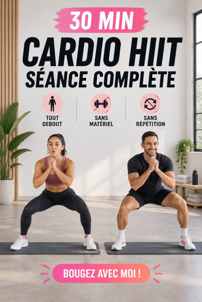 Femme faisant un entraînement cardio HIIT debout dans son salon