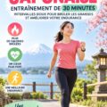 Femme de 30 à 50 ans pratiquant une marche japonaise en extérieur