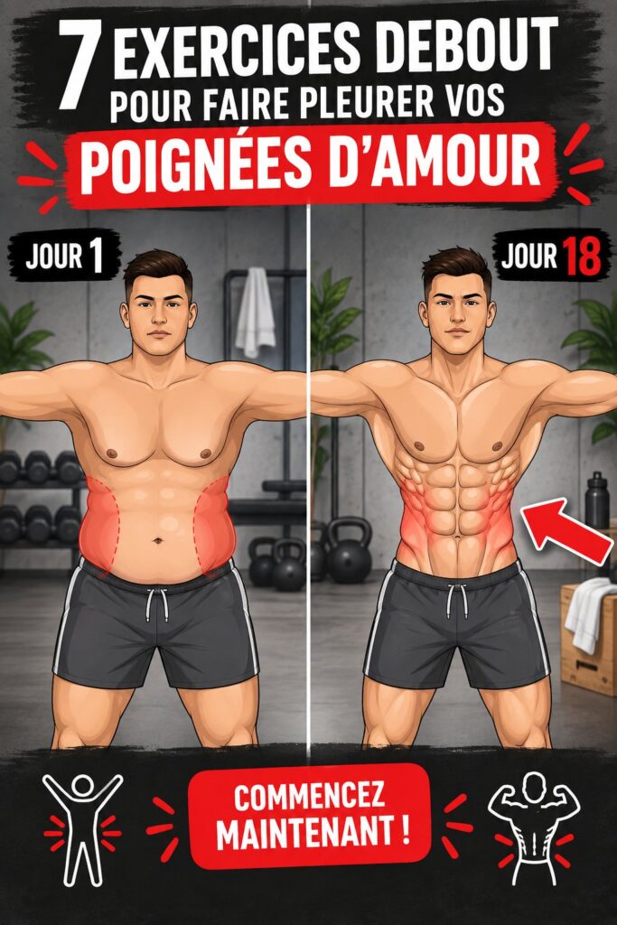 Femme souriante effectuant des exercices debout pour travailler ses poignées d'amour