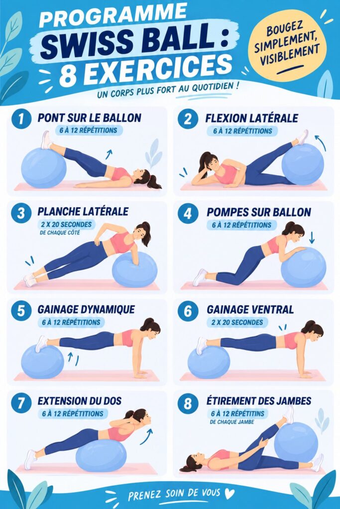 Femme effectuant un exercice de gainage sur un swiss ball