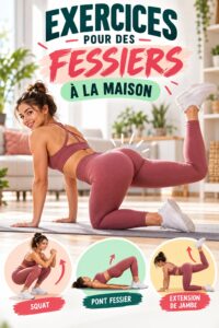 Femme effectuant des exercices de renforcement des fessiers à la maison, sur un tapis de sol.