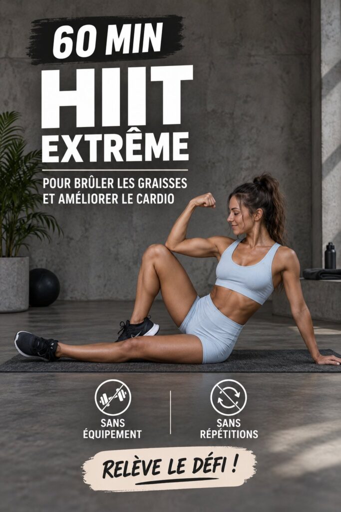 Femme en train de réaliser un entraînement HIIT à la maison sans équipement.