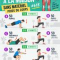 Femme faisant de la musculation à domicile sans matériel dans son salon.