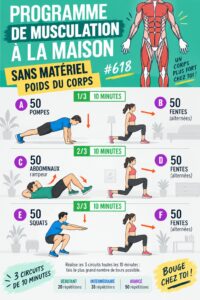Femme faisant de la musculation à domicile sans matériel dans son salon.