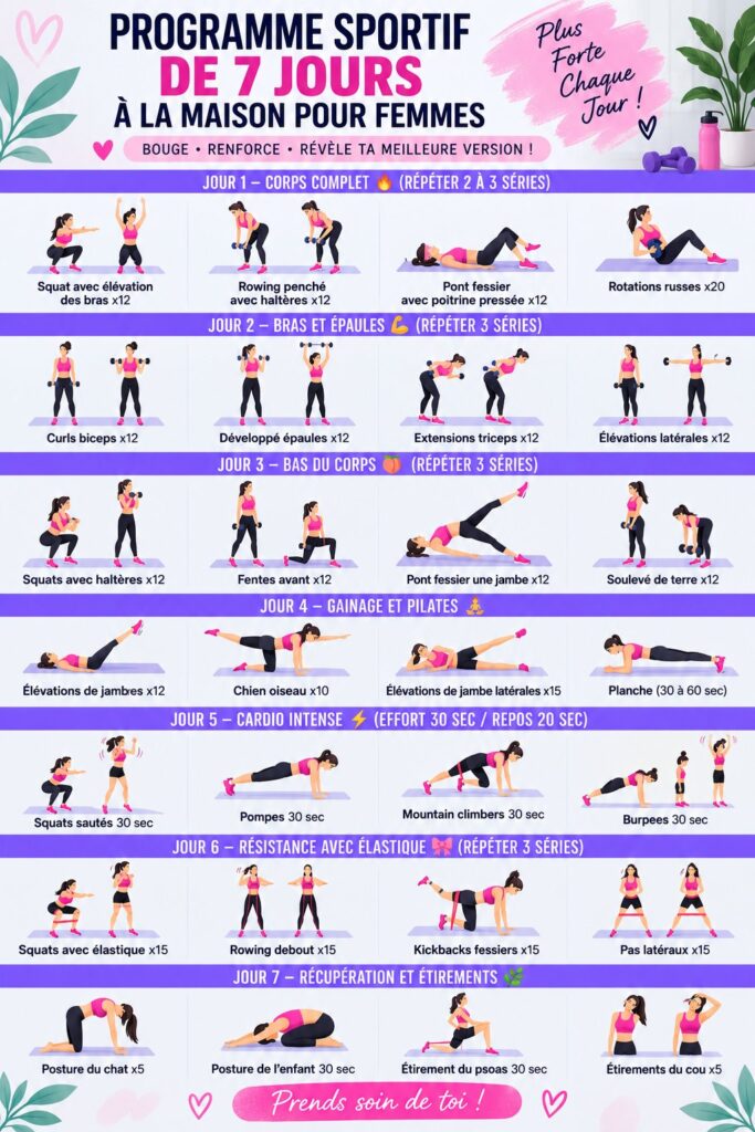 Femme faisant de l'exercice à domicile, illustration d'une routine fitness quotidienne.