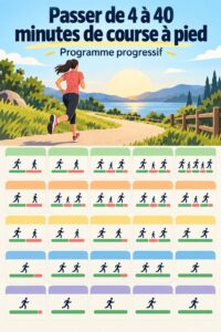 Femme courant dans un parc, représentative d'un programme de course progressif.