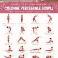 Une femme pratiquant le yoga dans un jardin, en pleine posture pour assouplir la colonne vertébrale.