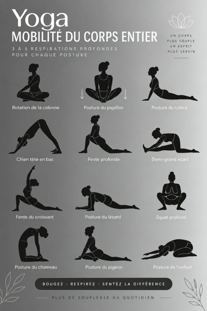 Femme pratiquant le yoga dans un parc, mettant l'accent sur des postures pour la mobilité