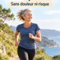 Femme de 50 ans courant dans un parc, heureuse et en forme.