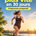 Femme courant sur une route, se concentrant sur sa vitesse et sa technique