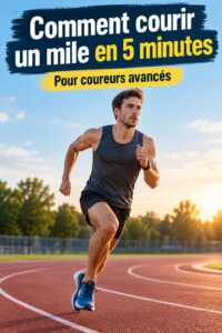 Femme courant sur une route, visant un mile en 5 minutes, souriante et déterminée.