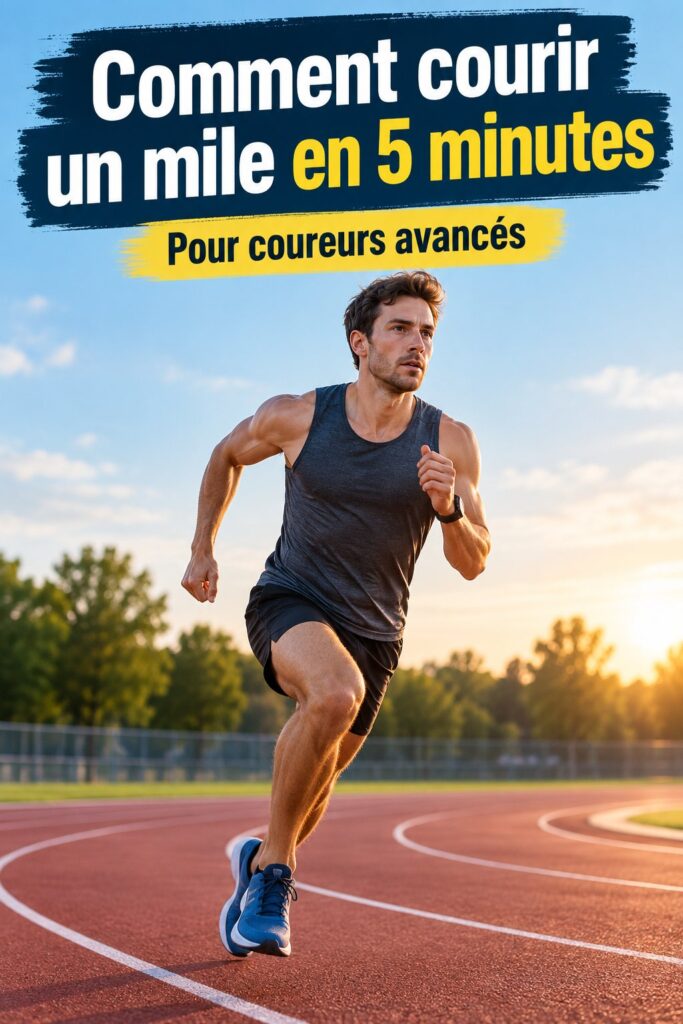 Femme courant sur une route, visant un mile en 5 minutes, souriante et déterminée.