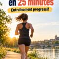 Femme courant dans un parc, se préparant pour un 5 km en 25 minutes.