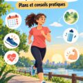 Femme courant dans un parc, symbolisant le démarrage de la course à pied.