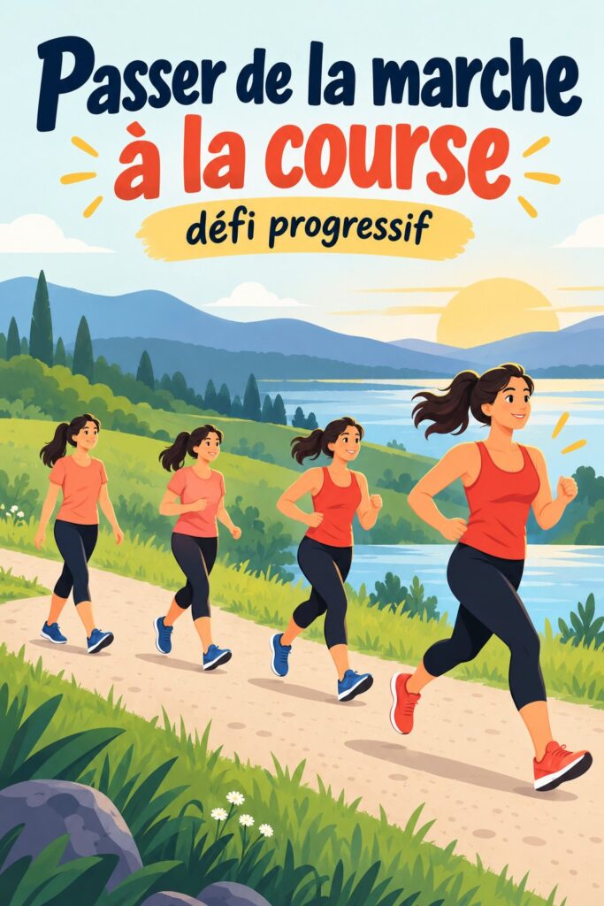 Femme courant dans un parc lors d'un défi de marche à course.