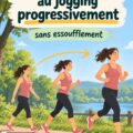 Femme courant dans un parc, symbolisant la transition de la marche au jogging.