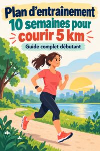 Femme courant dans un parc, souriante, en train de suivre un plan d'entraînement de 5 km.