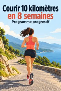 Femme courant en plein air, préparant un 10 km avec un sourire déterminé.